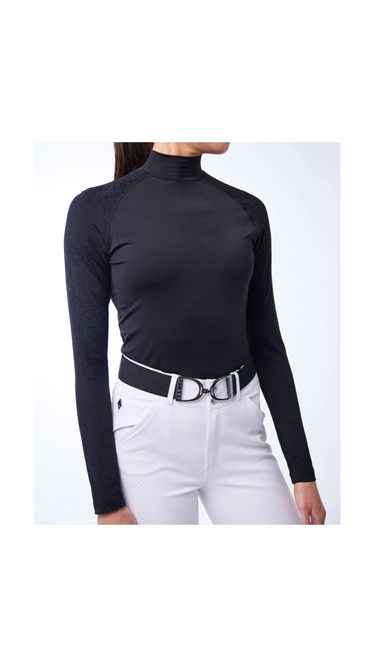 70° Sport Mock Mesh + Lace Mock Neck Top Black