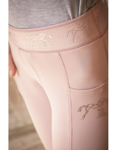 Penelope Riding Leggings Kids - Pink Full Seat Riding Pants With Phone Pocket