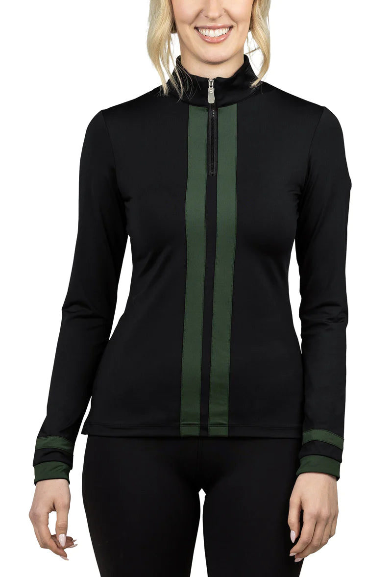 Kastel Ladies Sunshirt  Black with green stripes